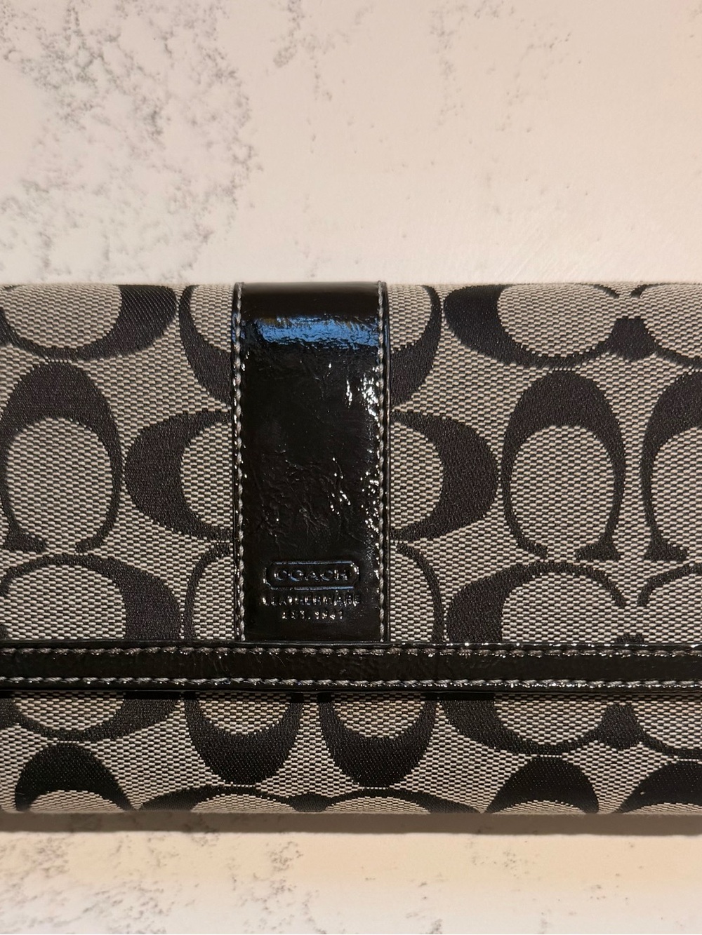 Vintage Coach Signature checkbook Wallet in Black and Gray